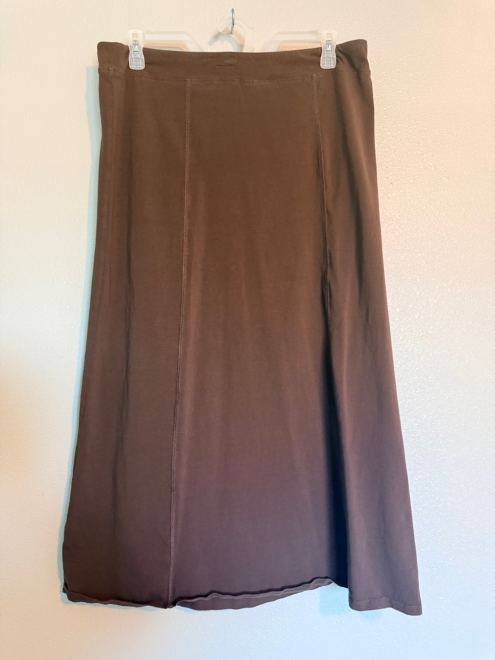 Baby'O Stretch Cotton Knit Panel Maxi A Line Skirt Brown Stretch Modest Size XL - Picture 2 of 8
